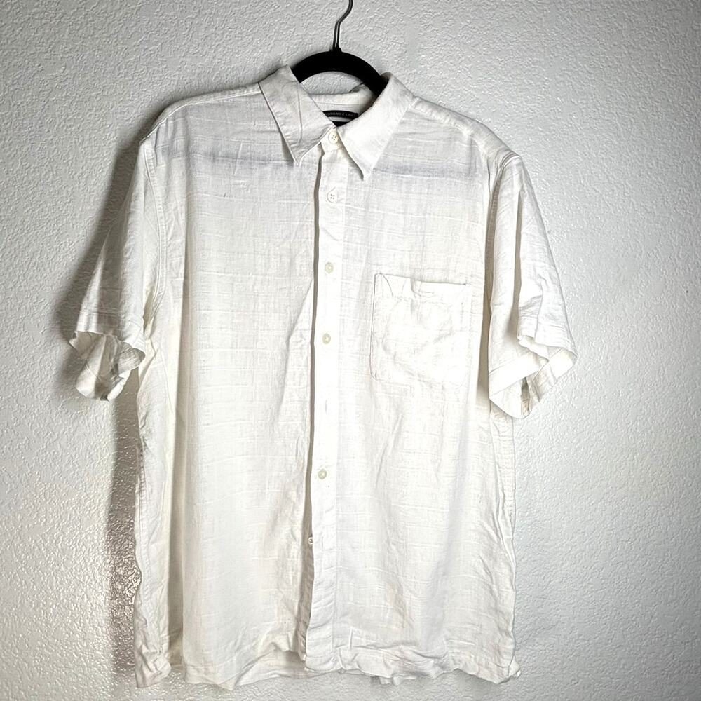 Marc Edwards Casual White Linen Button Up Beach Resort Shirt XL Short Sleeve